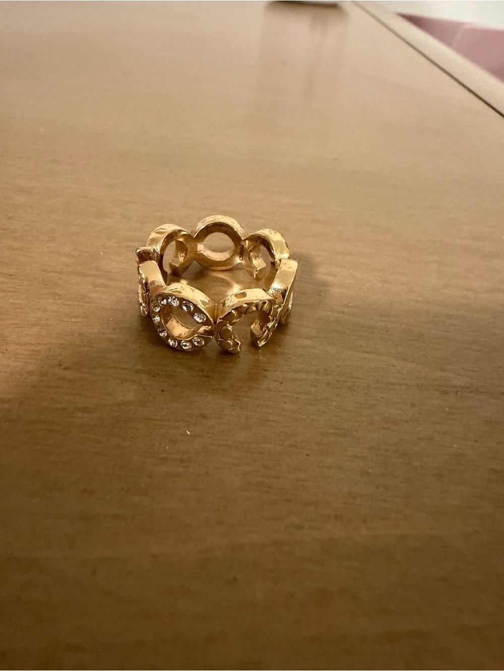 Coach Gold-Tone Crystal Link Ring